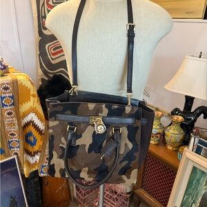 Michael Michael Kora Brown Camo Calf-hair, Suede and Leather Hamilton Bag